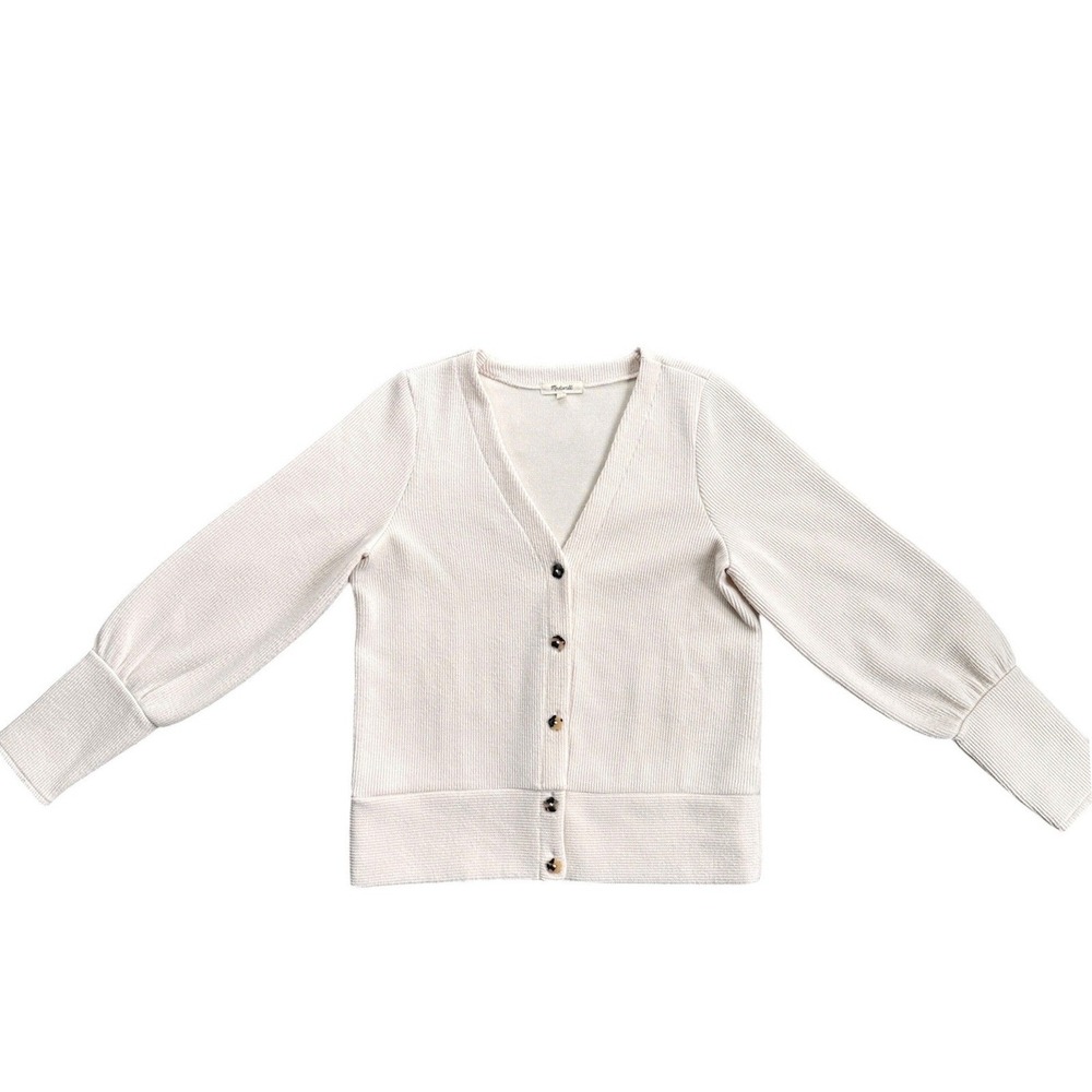 Madewell Ribbed Puff Sleeve Cardigan Wmn Medium Cream V-Neck Button Front NB330